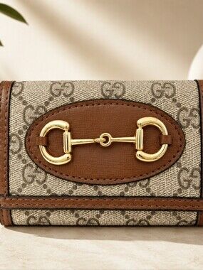 Brown & Beige Canvas Horsebit Wallet